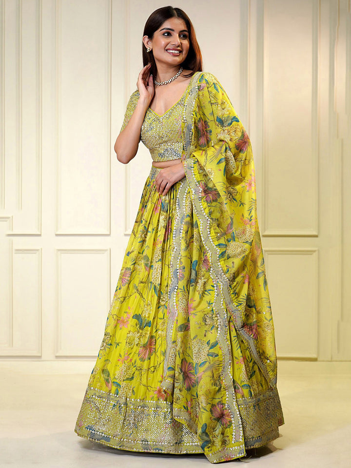 Radiant Yellow Lehenga | Floral Sequin Work with Customizable Fit