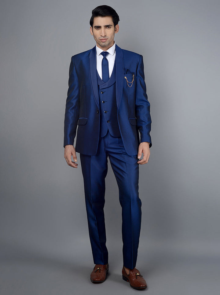 Classic royal blue formal suit for men, perfect for weddings and celebrations, offering timeless elegance and style.