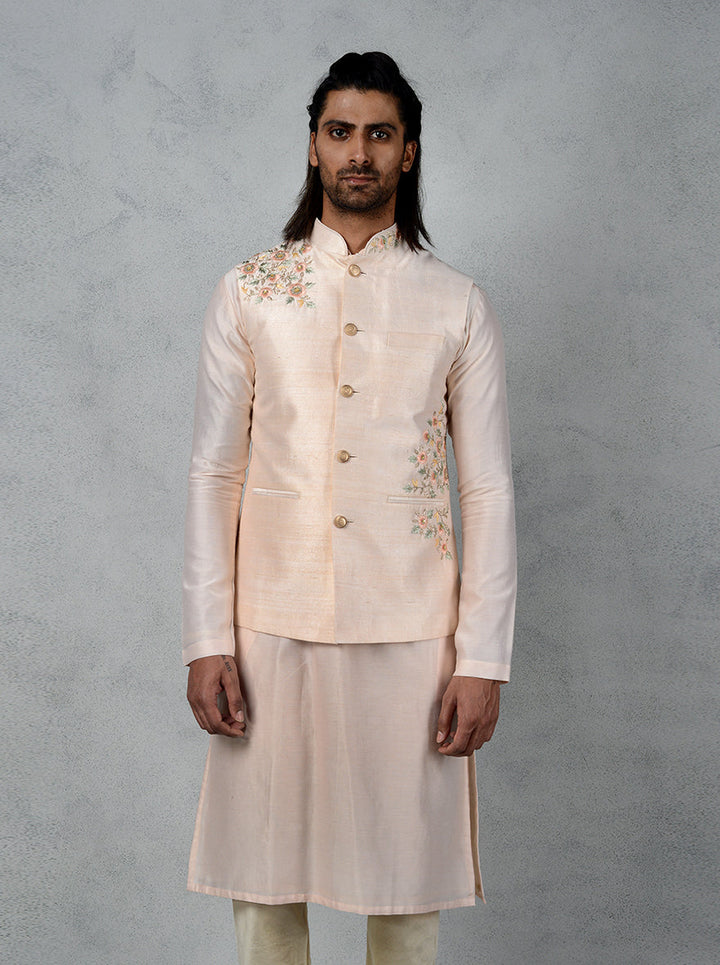 Stylish peach embroidered kurta set, ideal for cultural celebrations and special occasions in the USA.