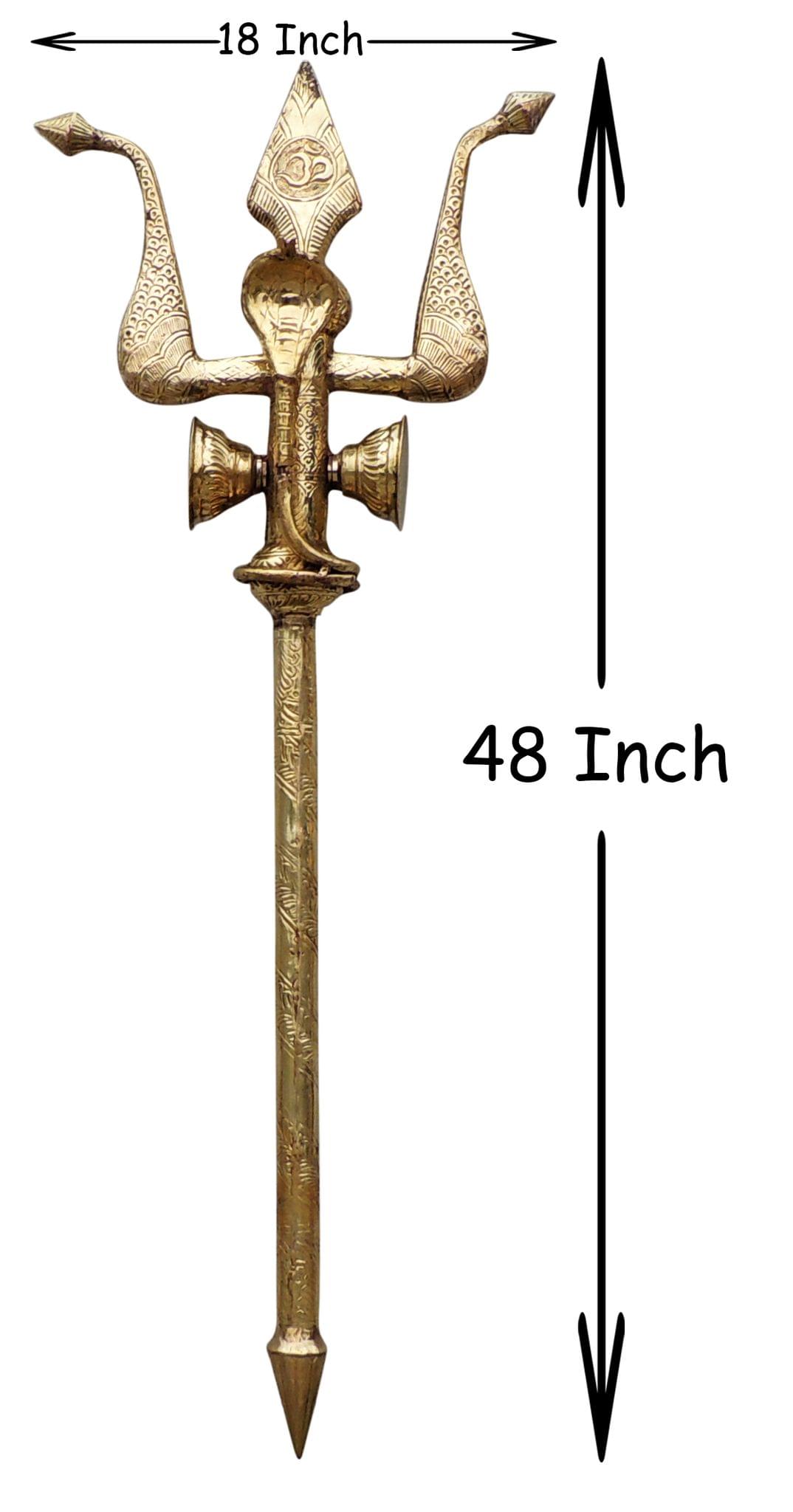 Brass Trishul - Decorative Pooja Item | 18x6x48 Inch Spiritual Sculpture