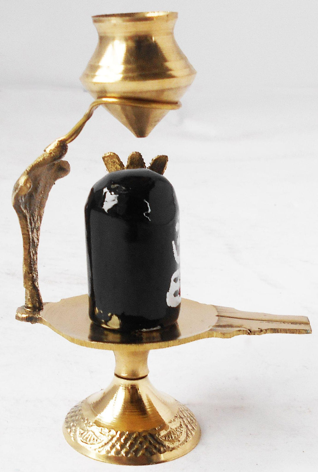 Brass Shiv Ling with Black Stone | 3.1x2.1x4.9 Inch Pooja Item