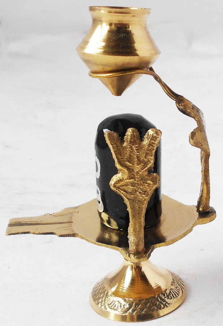 Brass Shiv Ling with Black Stone | 3.1x2.1x4.9 Inch Pooja Item