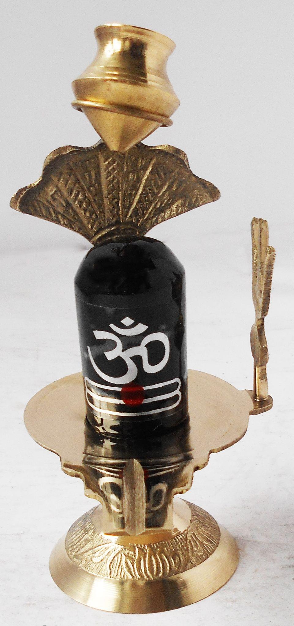 Brass Shiv Ling with Black Stone | 3.6x2.5x5.5 Inch Pooja Item