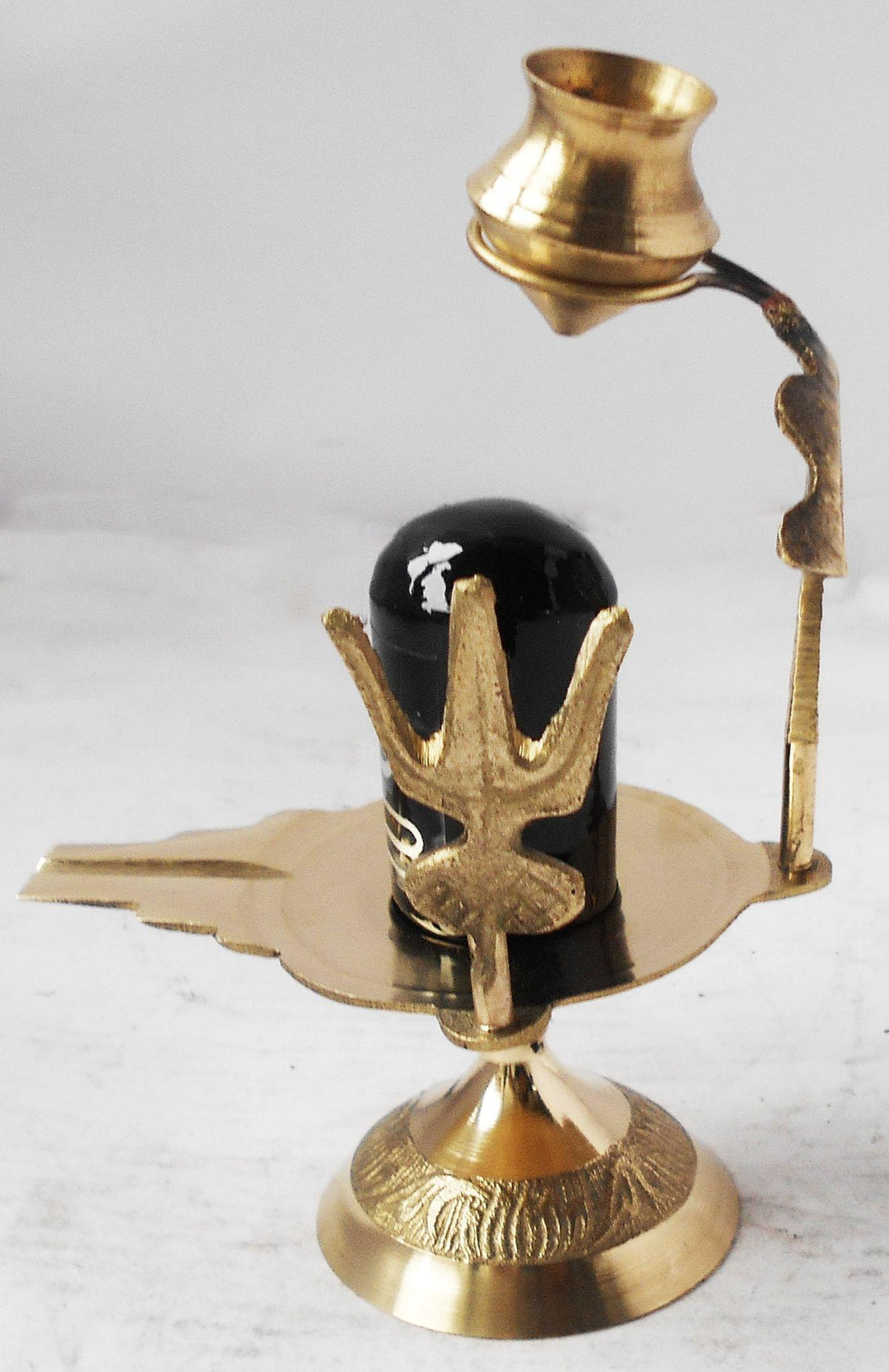 Brass Shiv Ling with Black Stone | 3.6x2.5x5.5 Inch Pooja Item