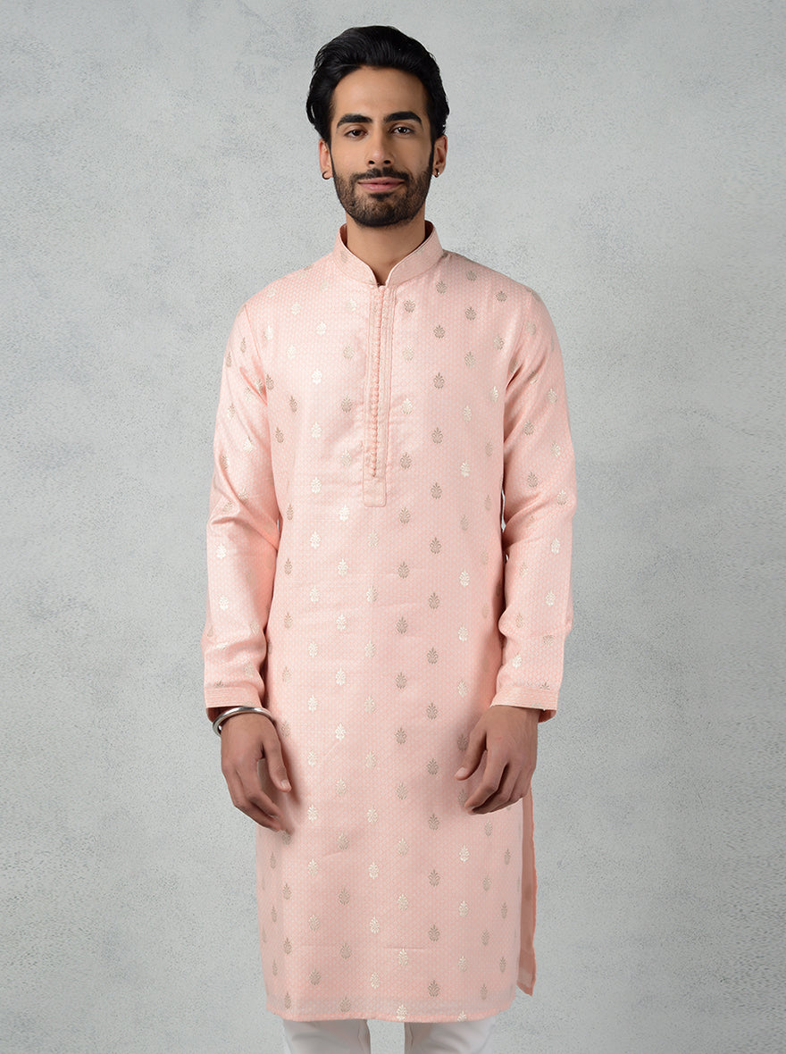 Luxurious pink silk kurta pajama, perfect for enhancing your festive wardrobe with style and comfort in the USA.