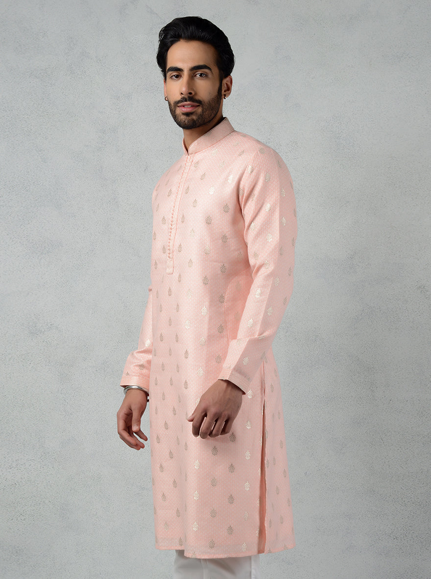 Stylish pink kurta pajama for men, perfect for making a statement at celebrations across the USA.