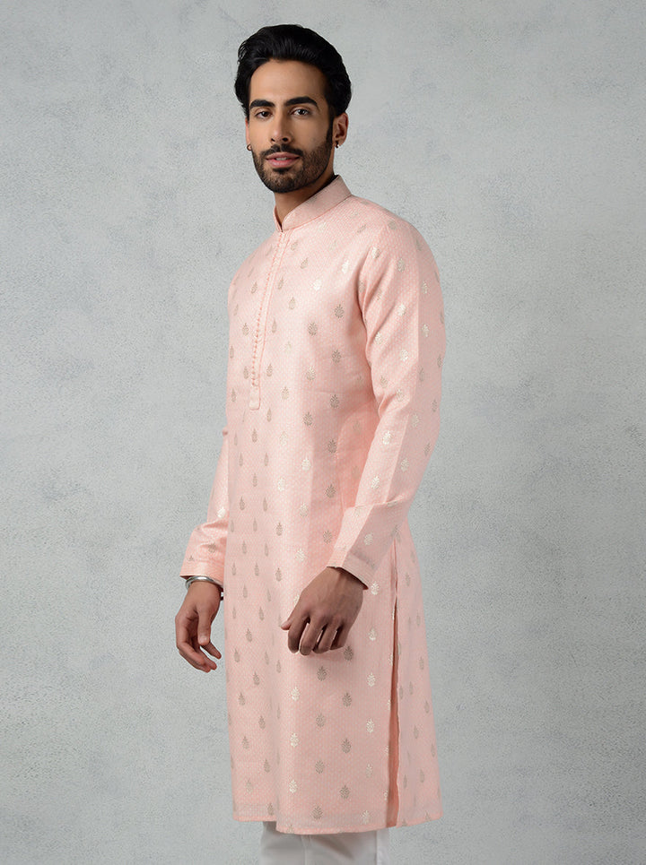 Stylish pink kurta pajama for men, perfect for making a statement at celebrations across the USA.