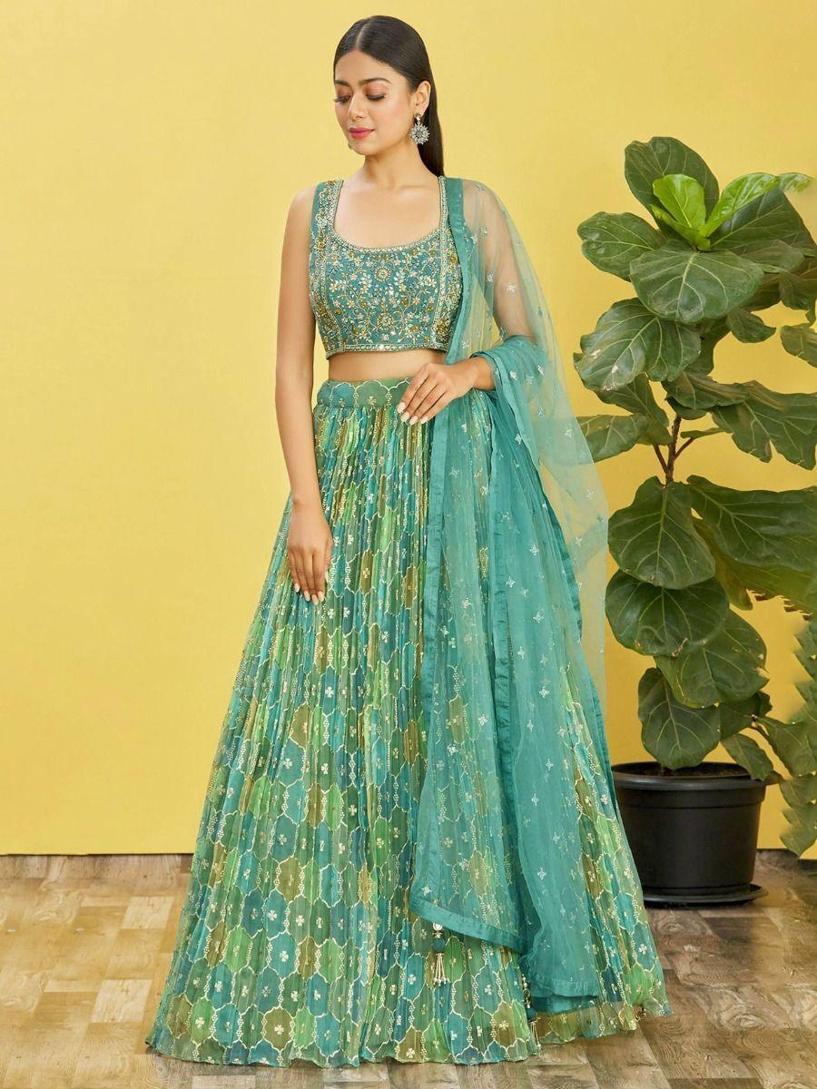 Customizable Sea Green Lehenga Choli | Exquisite Zari & Thread Work