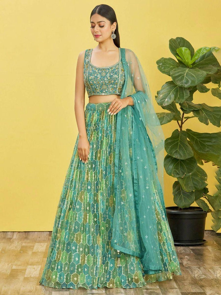 Customizable Sea Green Lehenga Choli | Exquisite Zari & Thread Work