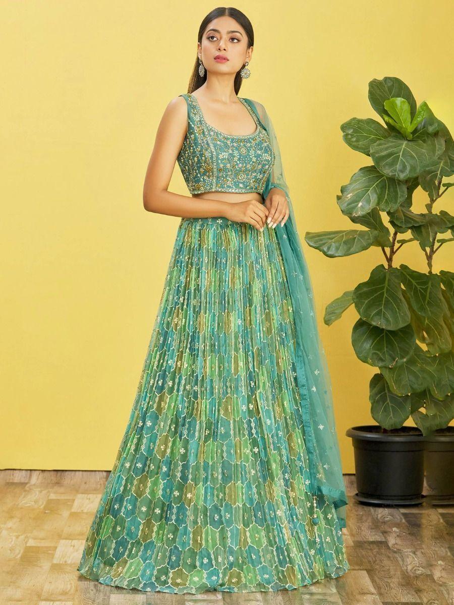 Customizable Sea Green Lehenga Choli | Exquisite Zari & Thread Work