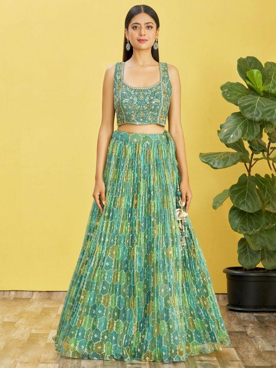 Customizable Sea Green Lehenga Choli | Exquisite Zari & Thread Work