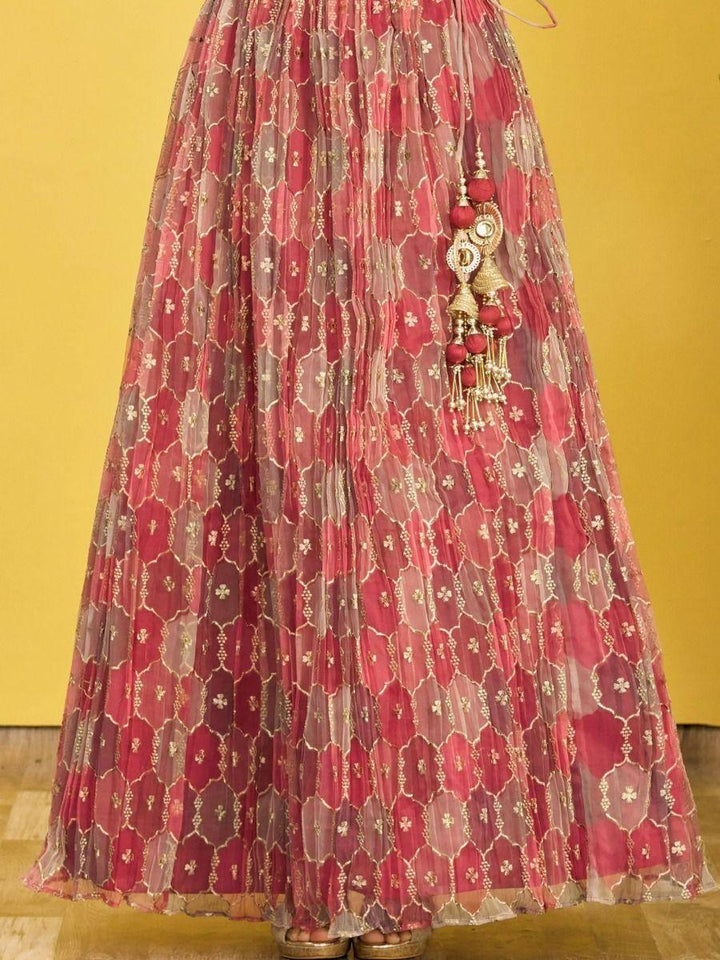 Brown Organza Lehenga | Zari Work, Sequins & Digital Prints for Weddings