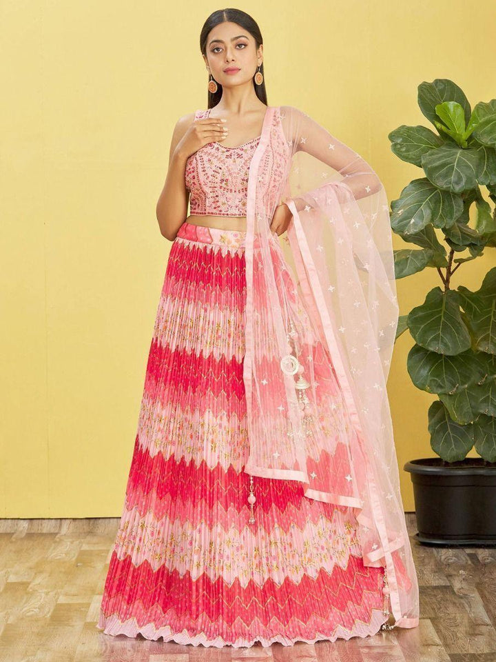 Elegant Pink Lehenga | Mirror Work & Thread Embroidery for Events