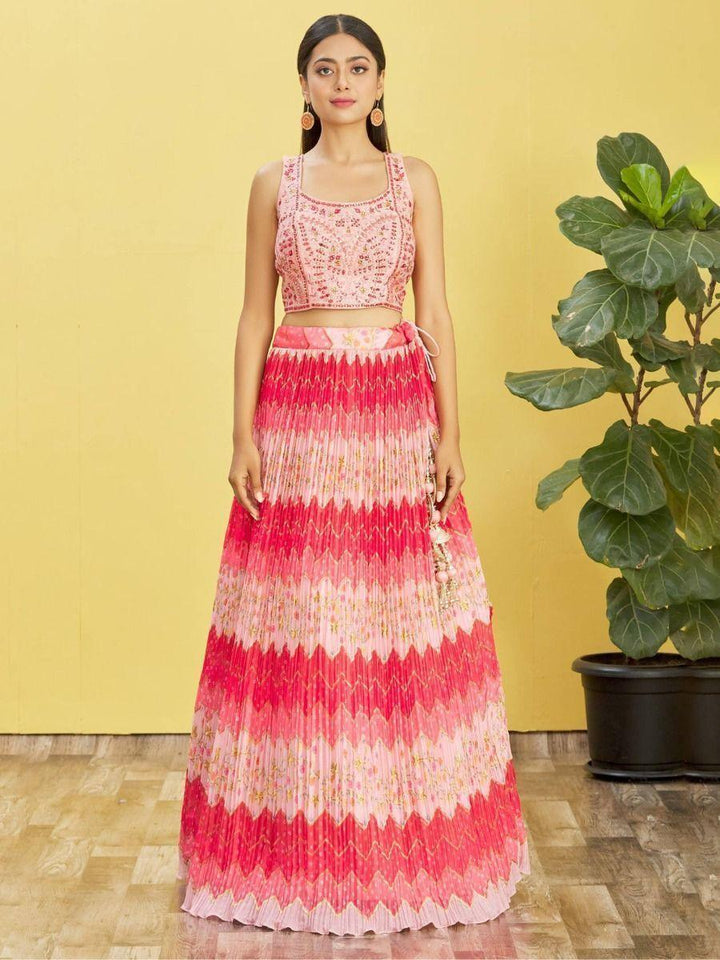 Elegant Pink Lehenga | Mirror Work & Thread Embroidery for Events