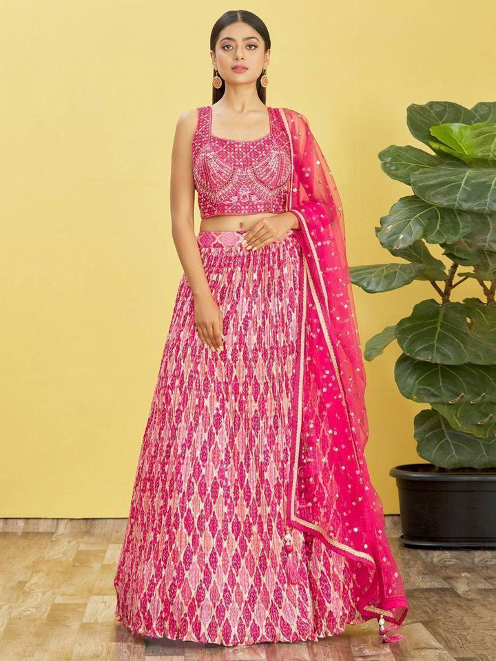 Pink Embroidered Chinon Lehenga Choli | Wedding, Reception Attire