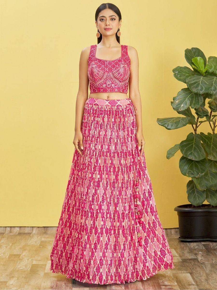 Pink Embroidered Chinon Lehenga Choli | Wedding, Reception Attire