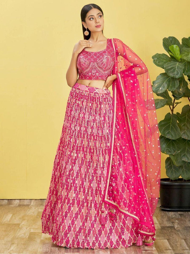 Pink Embroidered Chinon Lehenga Choli | Wedding, Reception Attire