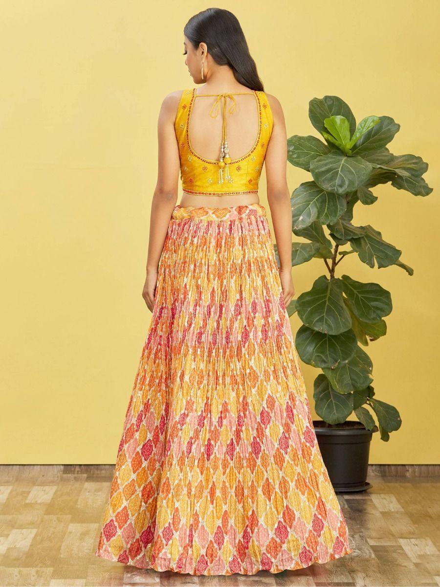 Adorable Yellow Chinon Lehenga Choli | Mirror Work & Zari Embroidery