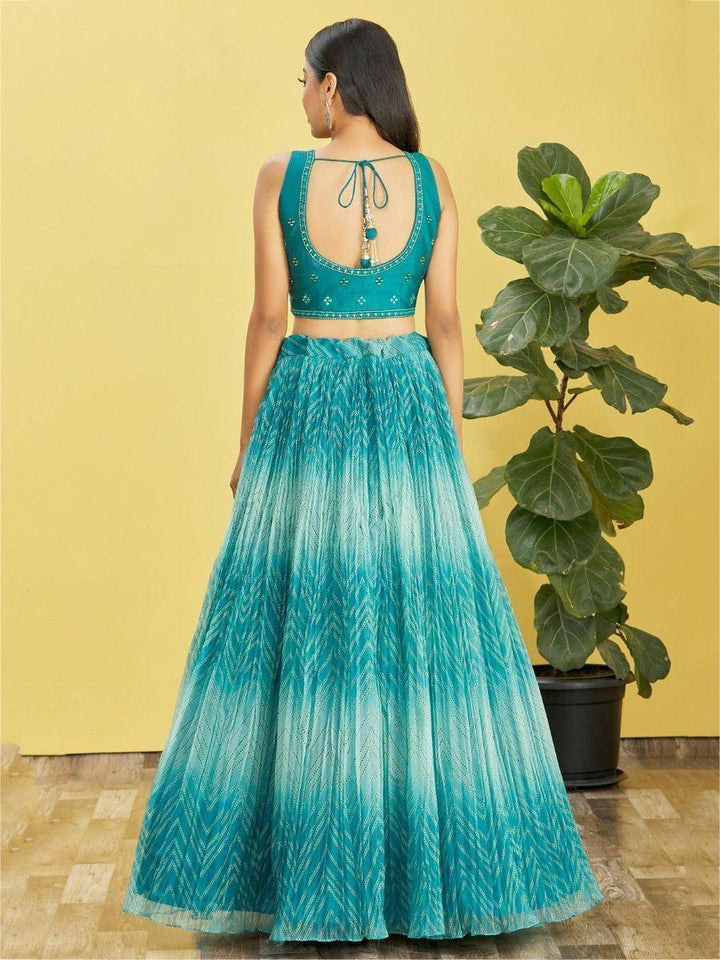 Exquisite Blue Organza Reception Lehenga Choli | Mirror & Thread Work