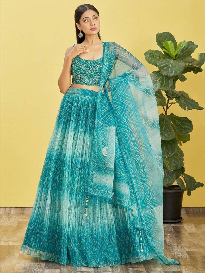 Exquisite Blue Organza Reception Lehenga Choli | Mirror & Thread Work