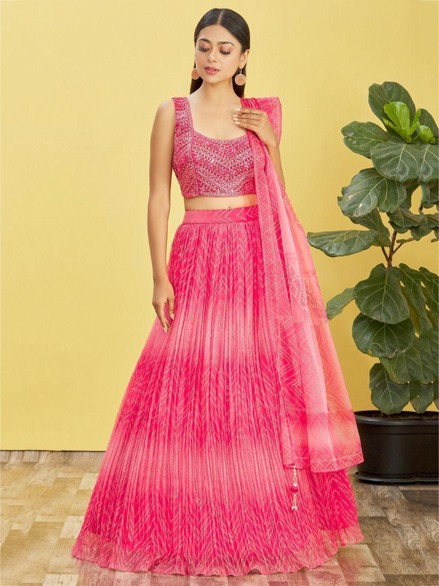 Bridal Pink Lehenga Choli with Mirror Work | Organza Wedding Outfit