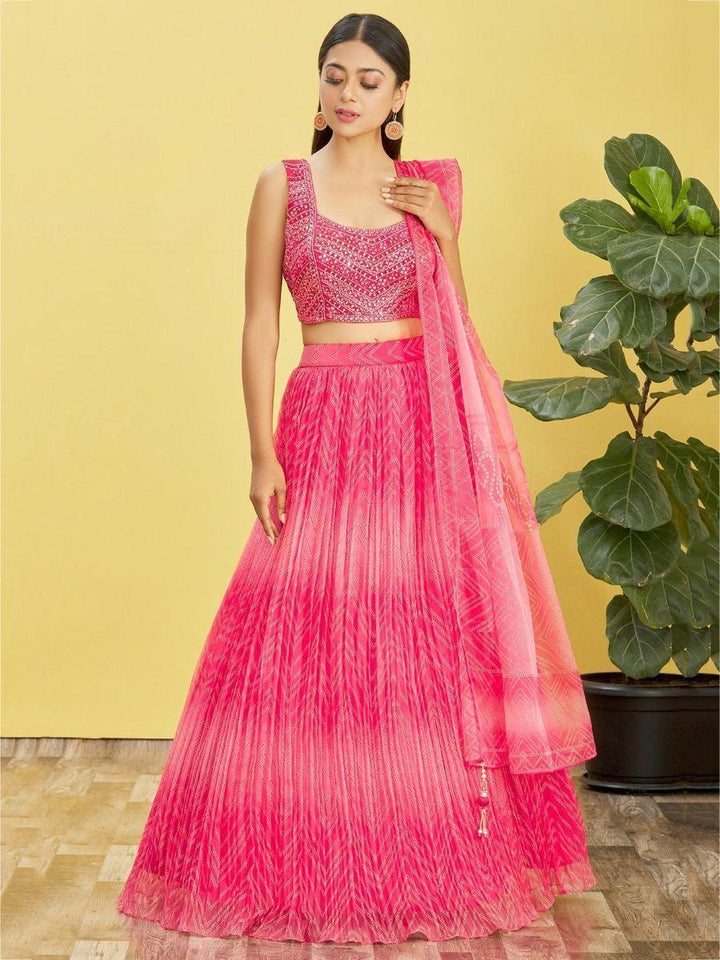 Bridal Pink Lehenga Choli with Mirror Work | Organza Wedding Outfit