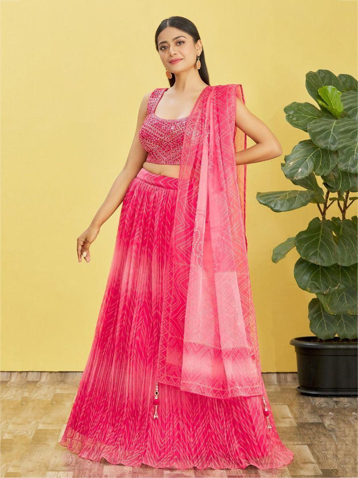 Bridal Pink Lehenga Choli with Mirror Work | Organza Wedding Outfit