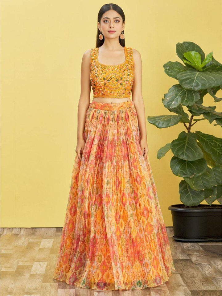 Yellow Organza Lehenga Choli with Mirror Work | Perfect for Haldi & Engagements