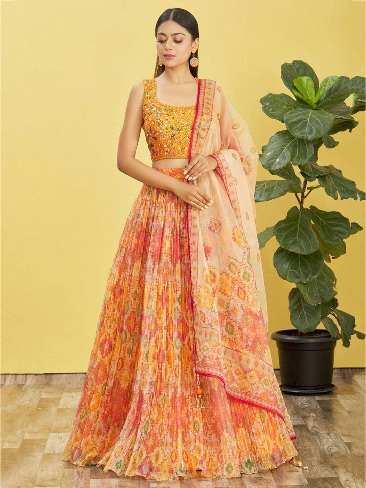 Yellow Organza Lehenga Choli with Mirror Work | Perfect for Haldi & Engagements