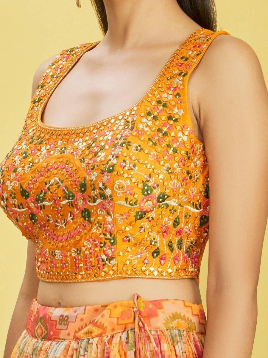 Yellow Organza Lehenga Choli with Mirror Work | Perfect for Haldi & Engagements