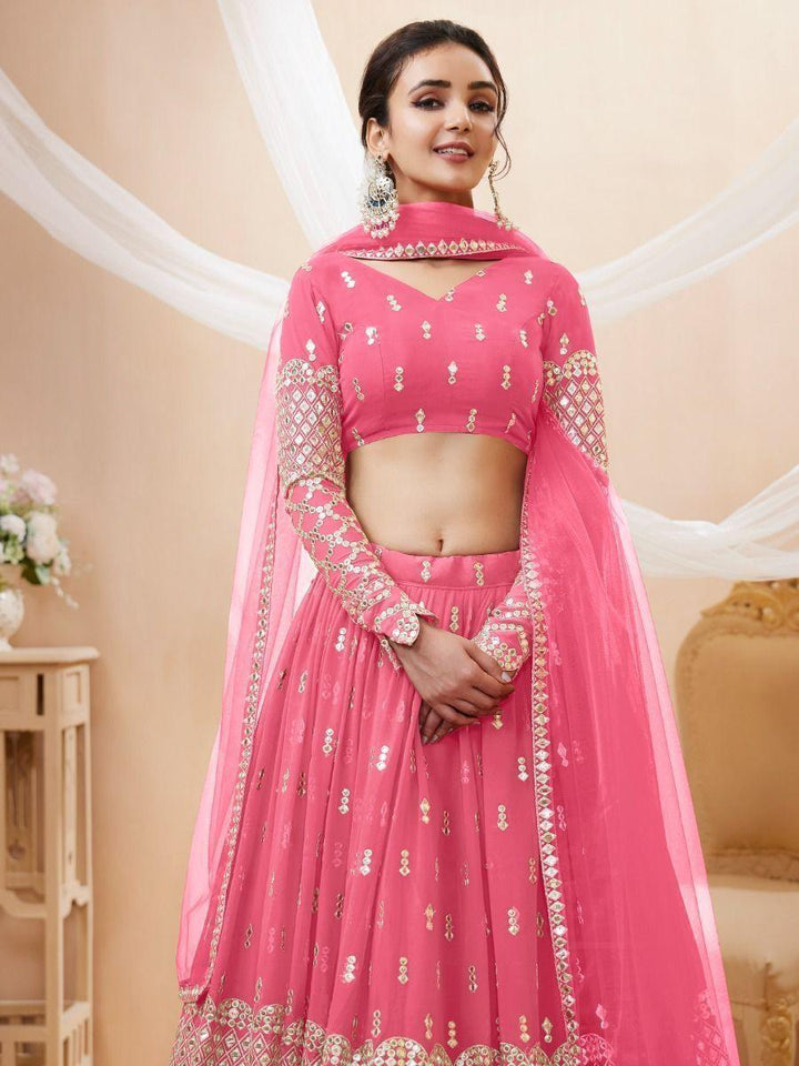 Chic Pink Bridesmaid Lehenga | Georgette with Sequins & Zari Work for Special Occasions