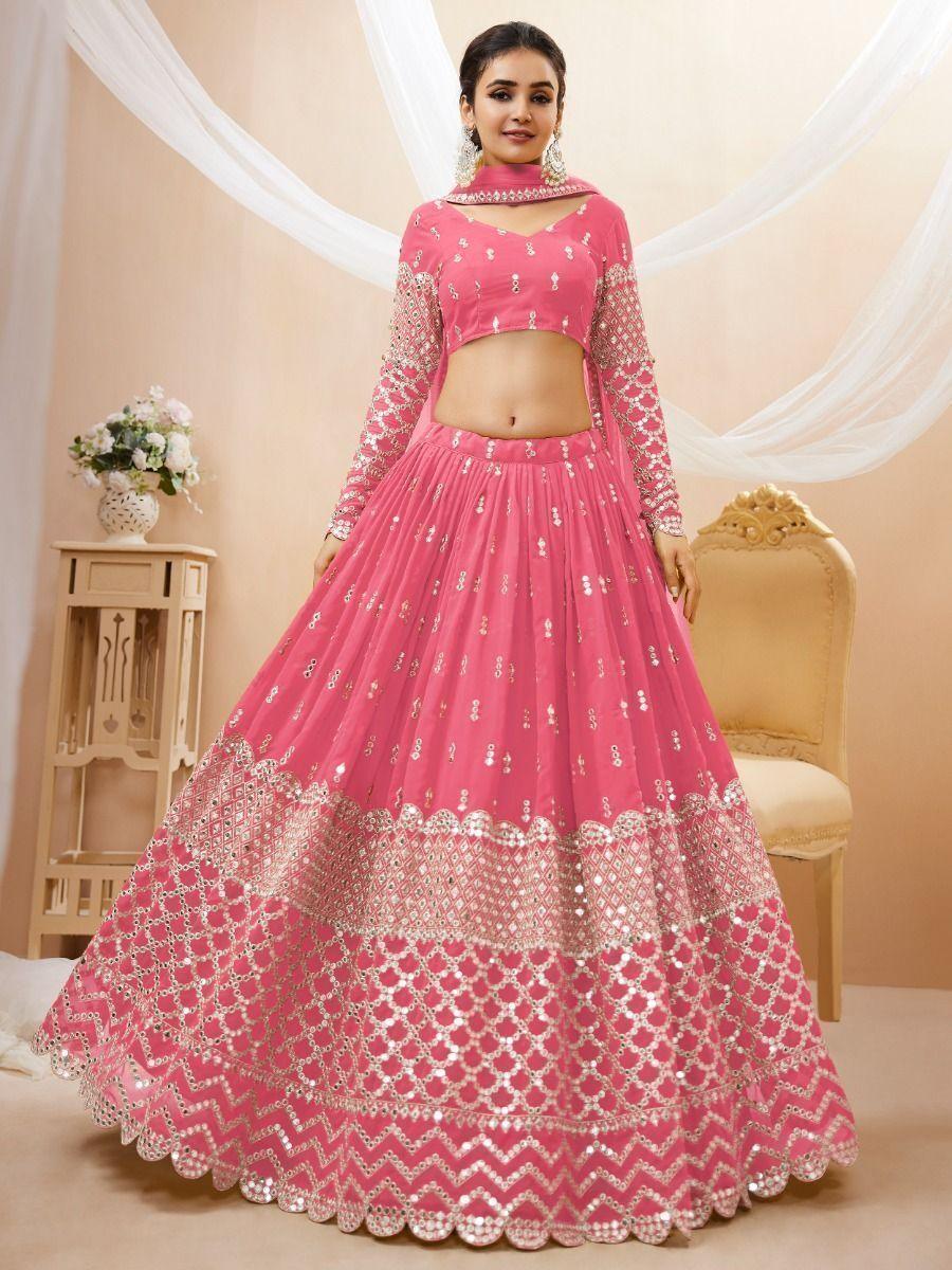 Chic Pink Bridesmaid Lehenga | Georgette with Sequins & Zari Work for Special Occasions