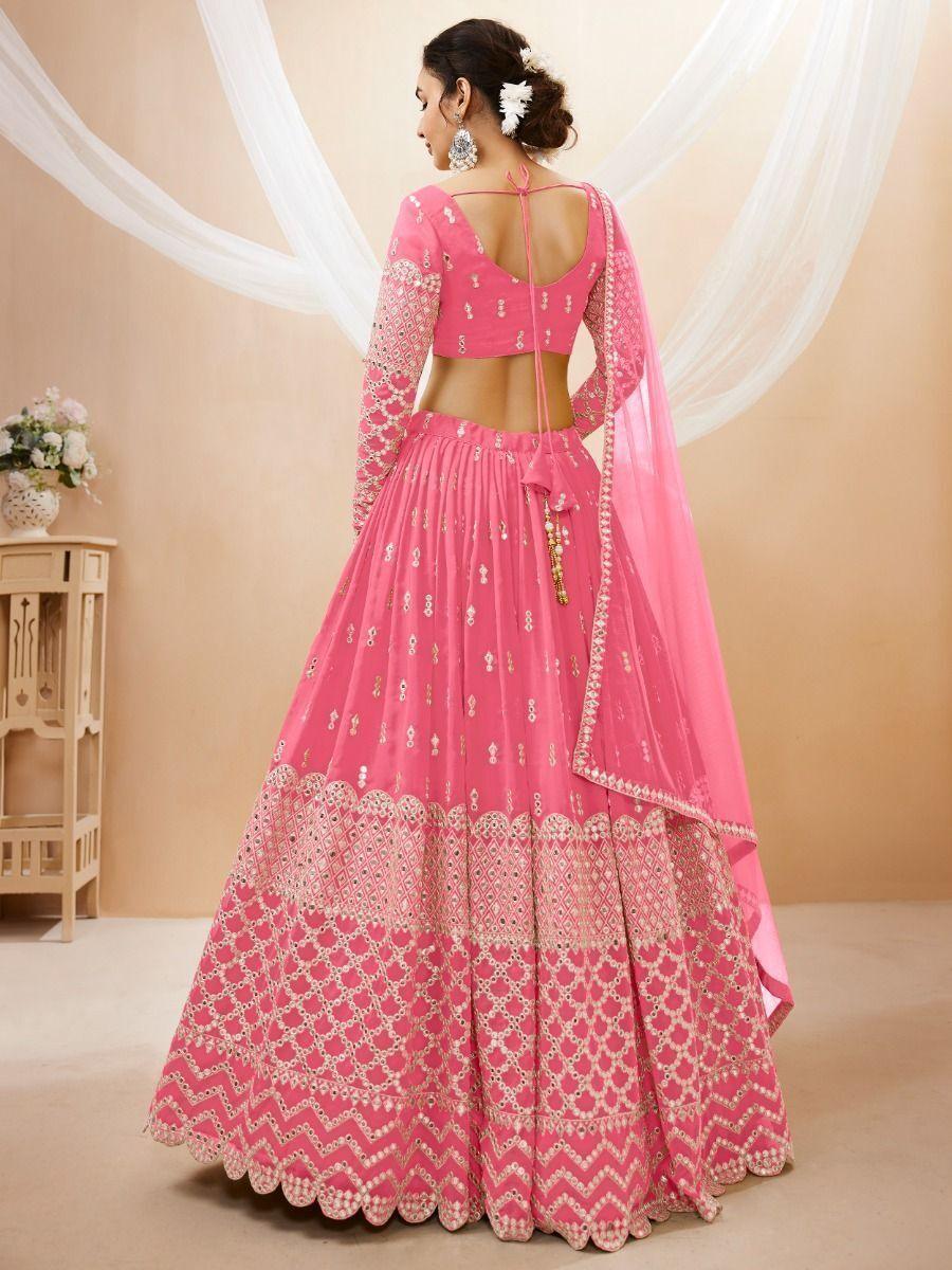 Chic Pink Bridesmaid Lehenga | Georgette with Sequins & Zari Work for Special Occasions