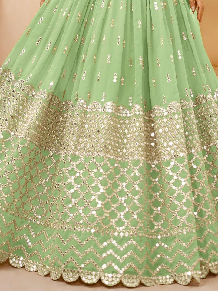 Pista Green Georgette Lehenga | Zari & Sequin Embroidery Choli