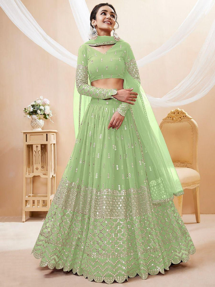 Pista Green Georgette Lehenga | Zari & Sequin Embroidery Choli