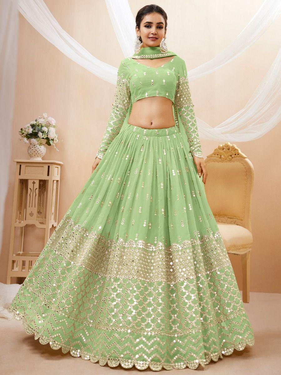 Pista Green Georgette Lehenga | Zari & Sequin Embroidery Choli