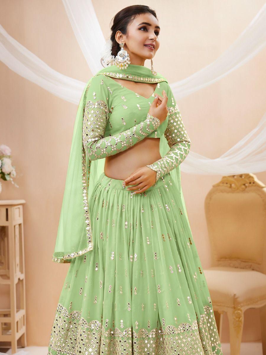 Pista Green Georgette Lehenga | Zari & Sequin Embroidery Choli