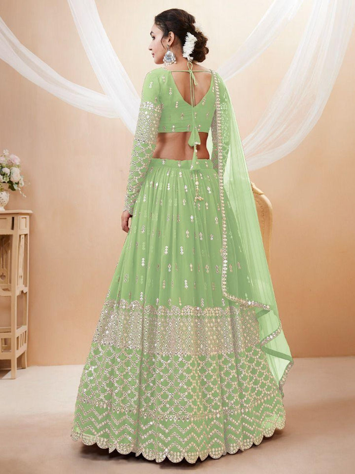 Pista Green Georgette Lehenga | Zari & Sequin Embroidery Choli