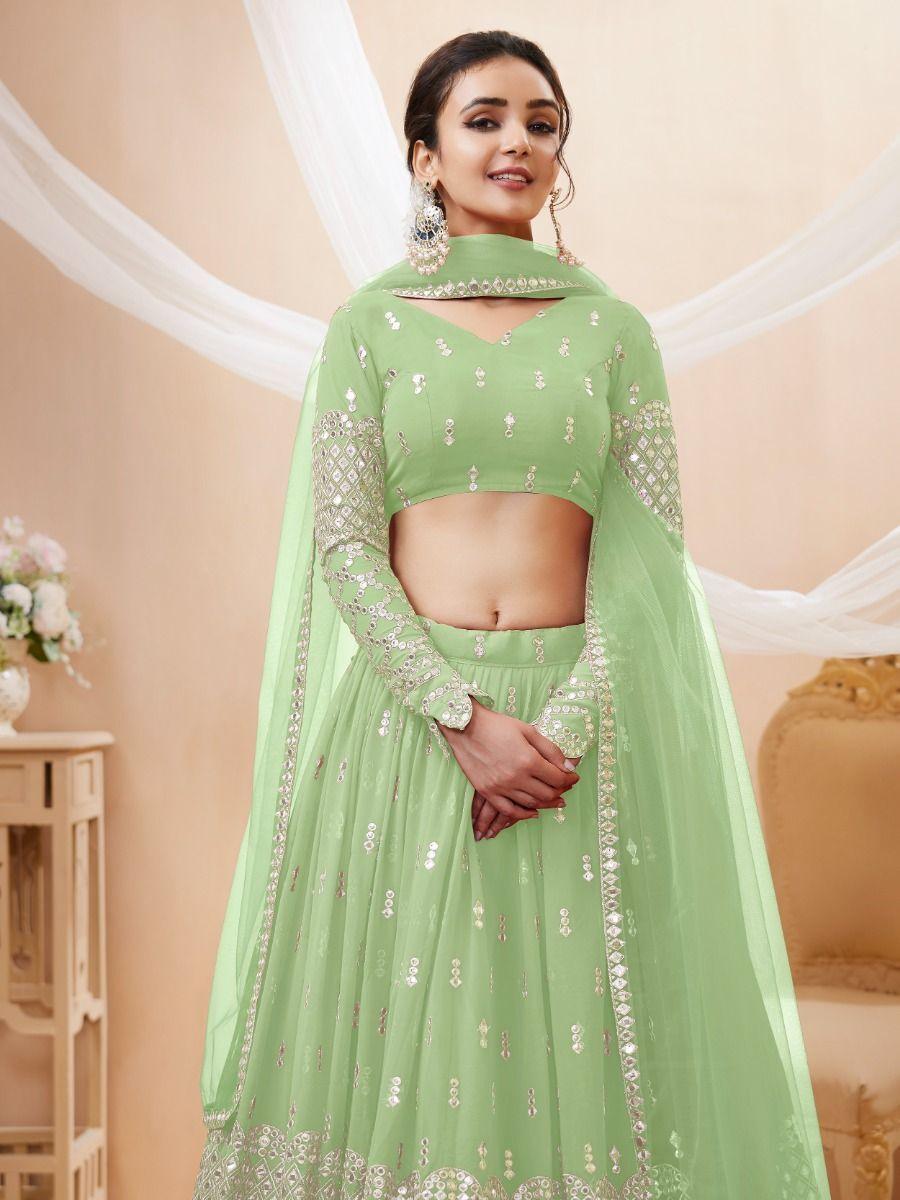 Pista Green Georgette Lehenga | Zari & Sequin Embroidery Choli