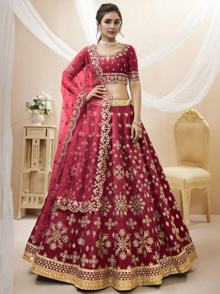 Elegant Red Zari Work Wedding Lehenga | Choli with Soft Net Dupatta