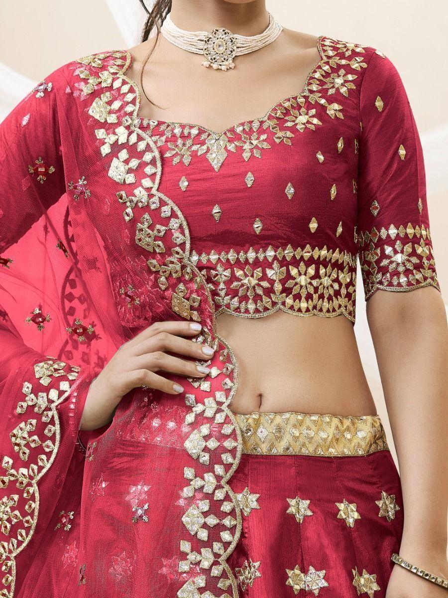 Elegant Red Zari Work Wedding Lehenga | Choli with Soft Net Dupatta