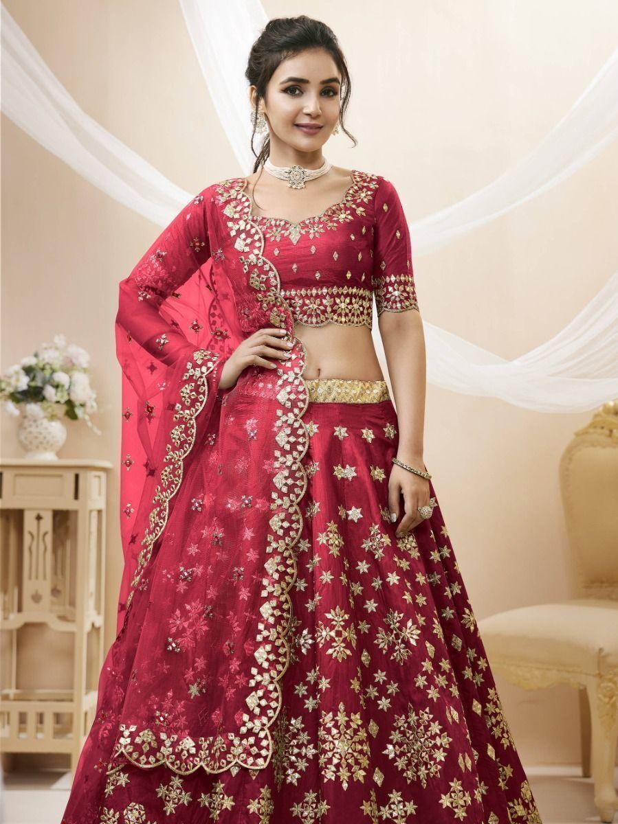 Elegant Red Zari Work Wedding Lehenga | Choli with Soft Net Dupatta