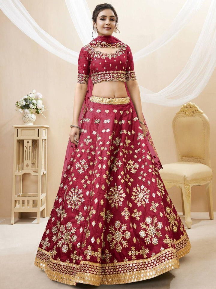 Elegant Red Zari Work Wedding Lehenga | Choli with Soft Net Dupatta