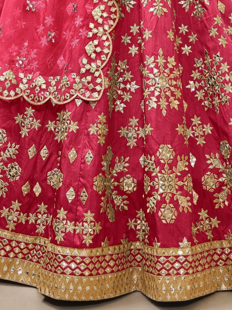 Designer Pink Lehenga for Wedding | Art Silk with Zari & Mirror Work