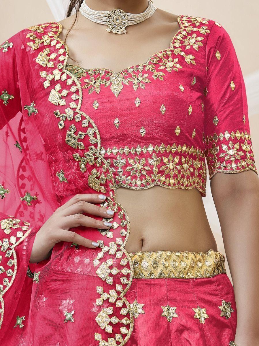 Designer Pink Lehenga for Wedding | Art Silk with Zari & Mirror Work