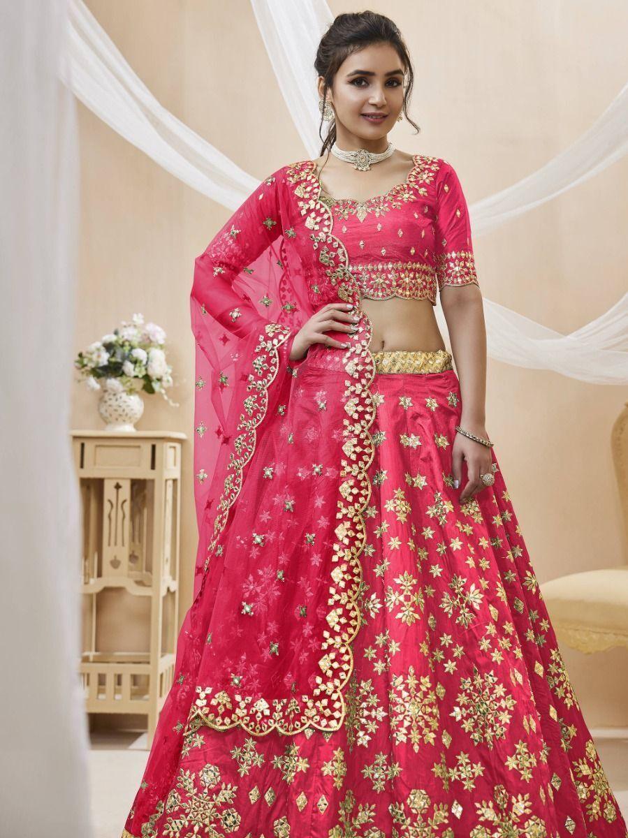 Designer Pink Lehenga for Wedding | Art Silk with Zari & Mirror Work