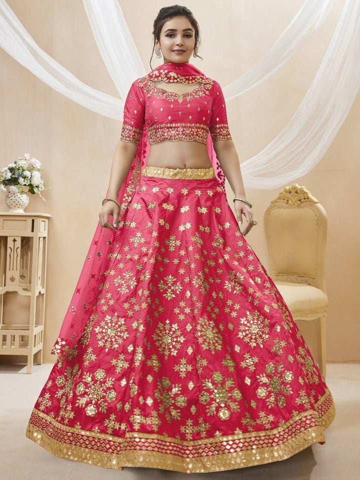 Designer Pink Lehenga for Wedding | Art Silk with Zari & Mirror Work