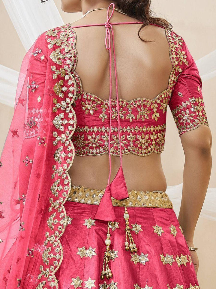 Designer Pink Lehenga for Wedding | Art Silk with Zari & Mirror Work