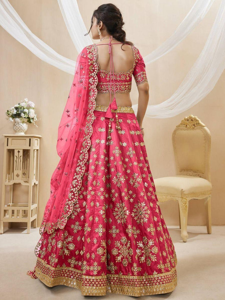 Designer Pink Lehenga for Wedding | Art Silk with Zari & Mirror Work