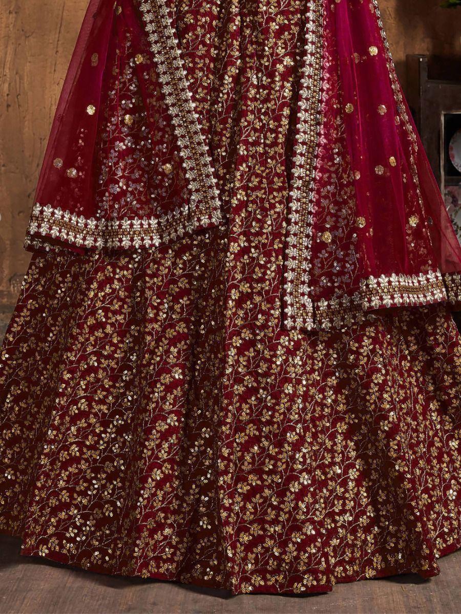 Exquisite Maroon Sequin Lehenga | Raw Silk Choli Set for Weddings & Receptions